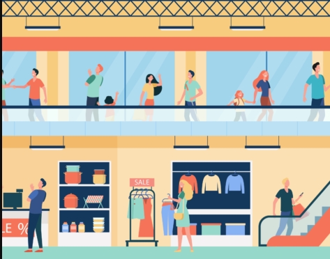 Excuse me, where is the food court? (giving directions)