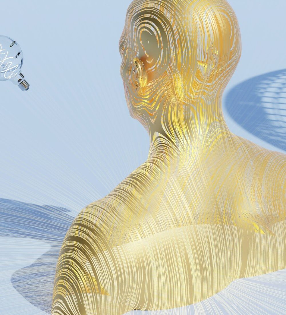 a digital image of a person's head and a light bulb
